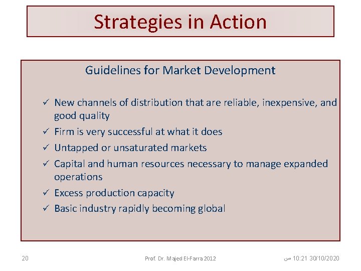 Strategies in Action Guidelines for Market Development ü ü ü 20 New channels of