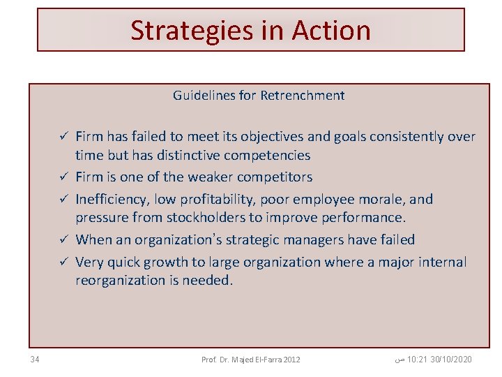 Strategies in Action Guidelines for Retrenchment ü ü ü 34 Firm has failed to