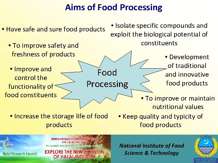 Aims of Food Processing • Have safe and sure food products • Isolate specific