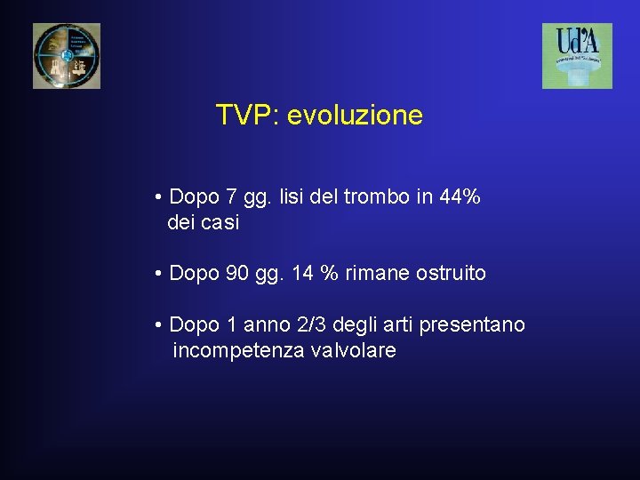 TVP: evoluzione • Dopo 7 gg. lisi del trombo in 44% dei casi • TVP: evoluzione • Dopo 7 gg. lisi del trombo in 44% dei casi •