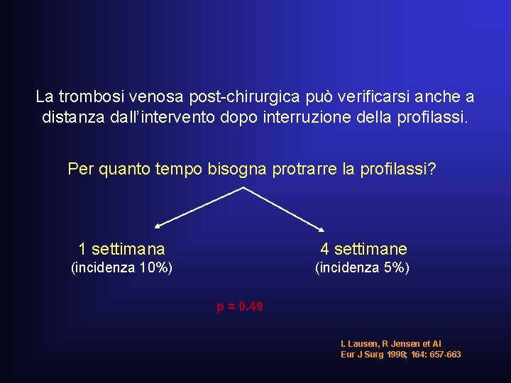 La trombosi venosa post-chirurgica può verificarsi anche a distanza dall’intervento dopo interruzione della profilassi. La trombosi venosa post-chirurgica può verificarsi anche a distanza dall’intervento dopo interruzione della profilassi.