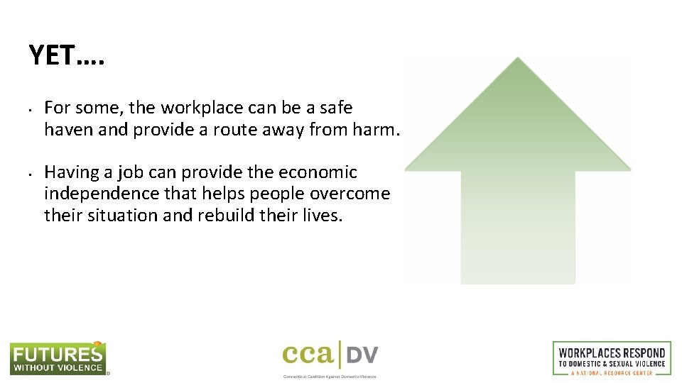 YET…. • • For some, the workplace can be a safe haven and provide