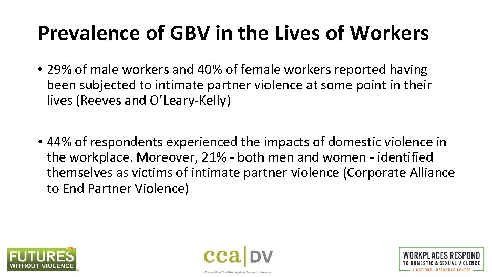 Prevalence of GBV in the Lives of Workers • 29% of male workers and