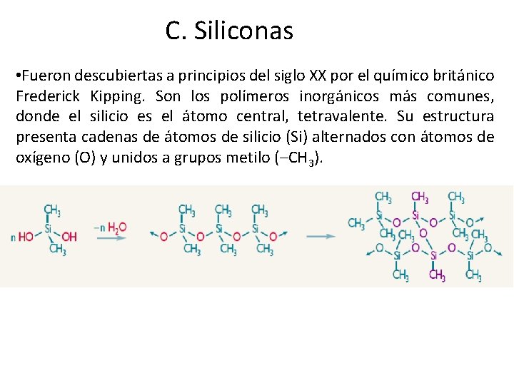 C. Siliconas • Fueron descubiertas a principios del siglo XX por el químico británico