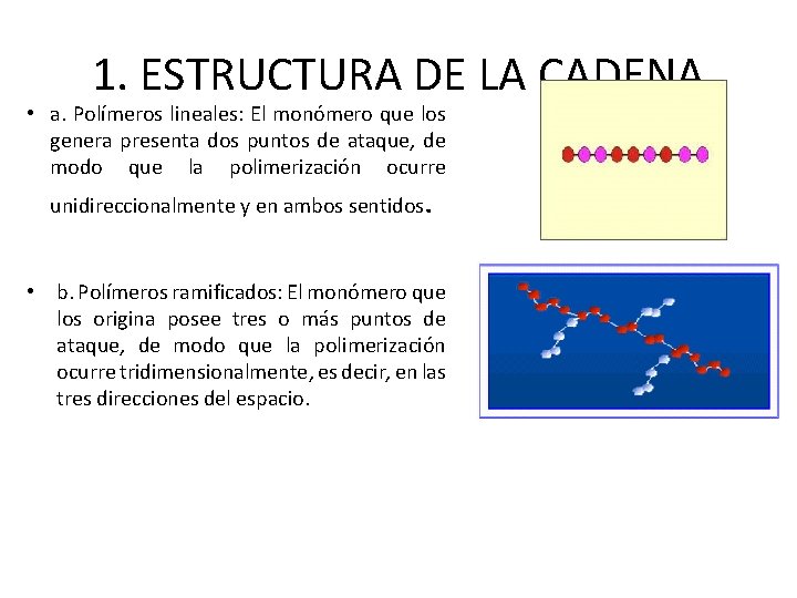 1. ESTRUCTURA DE LA CADENA • a. Polímeros lineales: El monómero que los genera