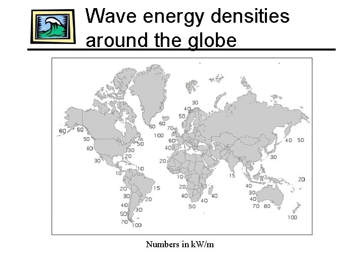 Wave energy densities around the globe Numbers in k. W/m 