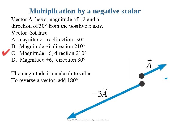Multiplication by a negative scalar Vector A has a magnitude of +2 and a