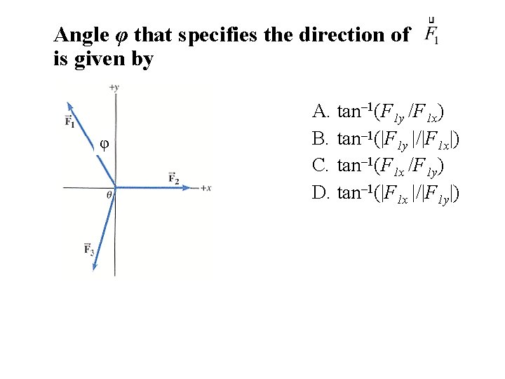 Angle φ that specifies the direction of is given by φ A. tan– 1(F