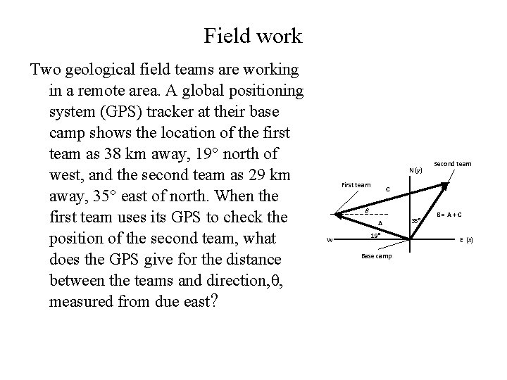 Field work Two geological field teams are working in a remote area. A global