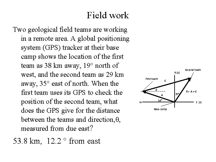 Field work Two geological field teams are working in a remote area. A global