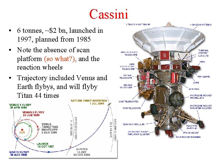 Cassini • 6 tonnes, ~$2 bn, launched in 1997, planned from 1985 • Note