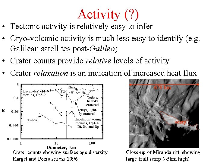 Activity (? ) • Tectonic activity is relatively easy to infer • Cryo-volcanic activity