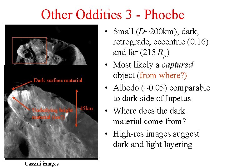 Other Oddities 3 - Phoebe Dark surface material Underlying bright material (ice? ) 150