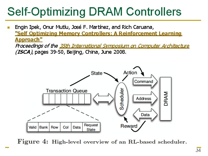 Self-Optimizing DRAM Controllers n Engin Ipek, Onur Mutlu, José F. Martínez, and Rich Caruana,