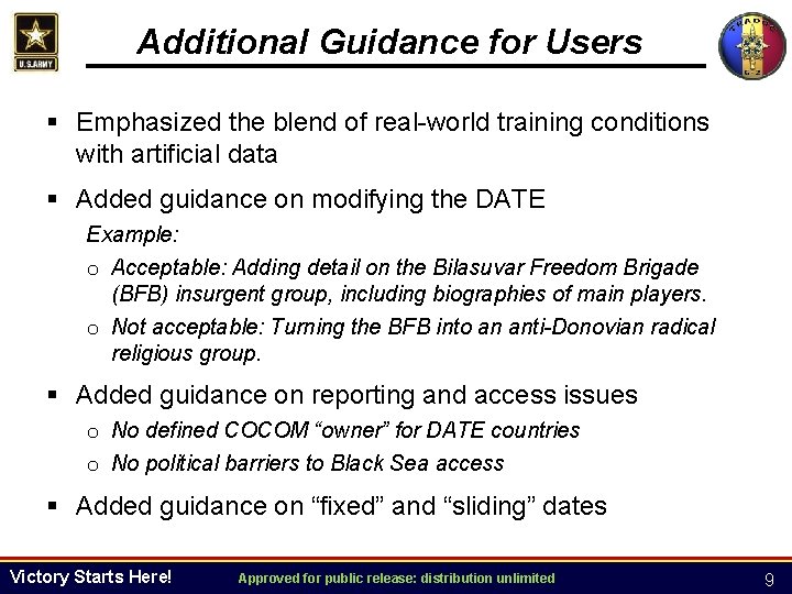 Additional Guidance for Users § Emphasized the blend of real-world training conditions with artificial