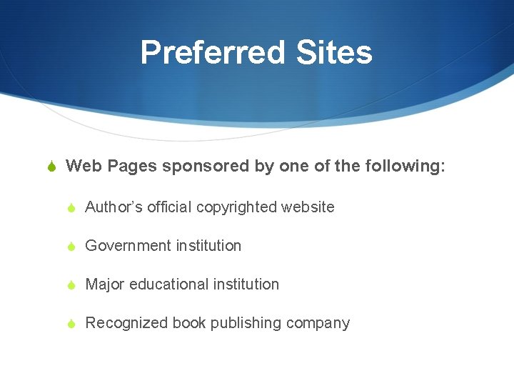Preferred Sites S Web Pages sponsored by one of the following: S Author’s official