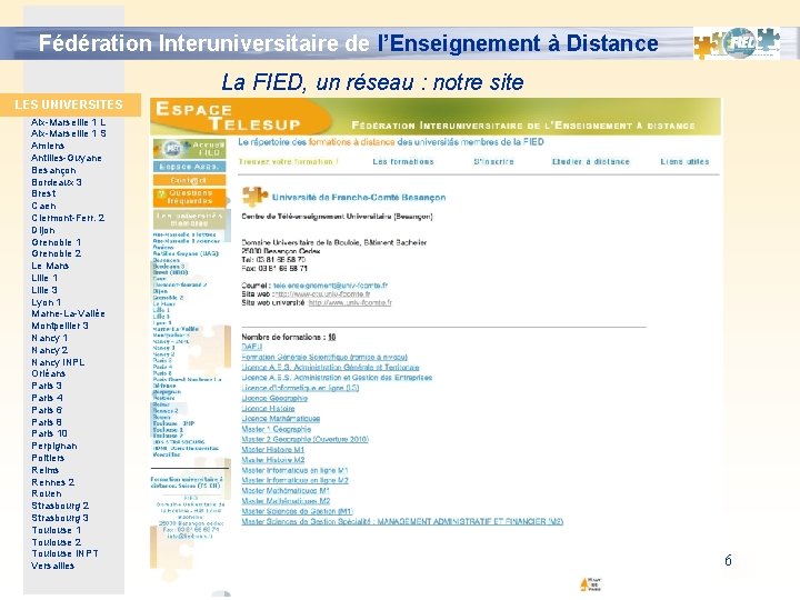 Fédération Interuniversitaire de l’Enseignement à Distance La FIED, un réseau : notre site LES Fédération Interuniversitaire de l’Enseignement à Distance La FIED, un réseau : notre site LES