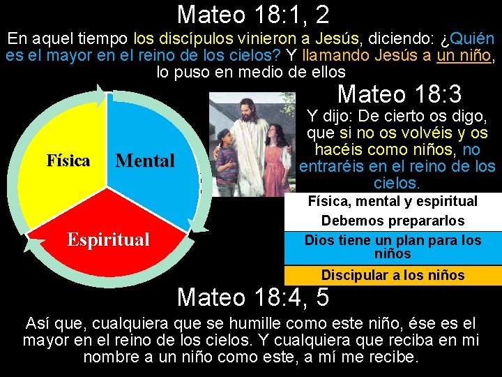 Mateo 18: 1, 2 En aquel tiempo los discípulos vinieron a Jesús, diciendo: ¿Quién
