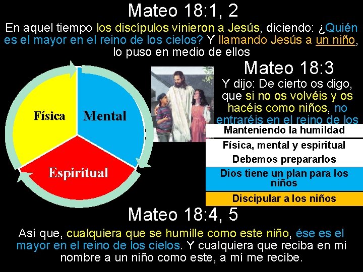 Mateo 18: 1, 2 En aquel tiempo los discípulos vinieron a Jesús, diciendo: ¿Quién