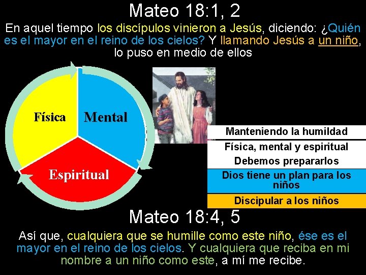 Mateo 18: 1, 2 En aquel tiempo los discípulos vinieron a Jesús, diciendo: ¿Quién