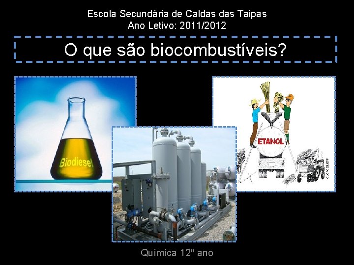 Escola Secundária de Caldas Taipas Ano Letivo: 2011/2012 O que são biocombustíveis? Química 12º
