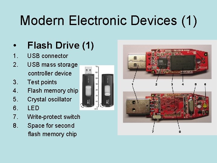 Modern Electronic Devices (1) • Flash Drive (1) 1. 2. USB connector USB mass