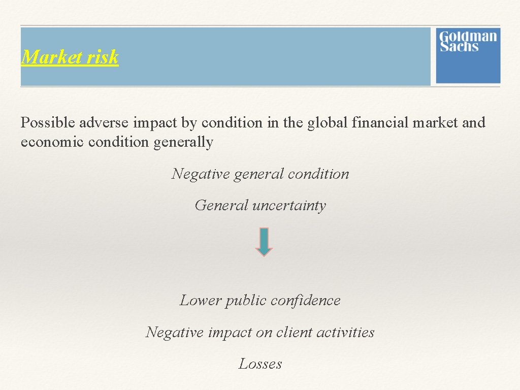 Market risk Possible adverse impact by condition in the global financial market and economic Market risk Possible adverse impact by condition in the global financial market and economic