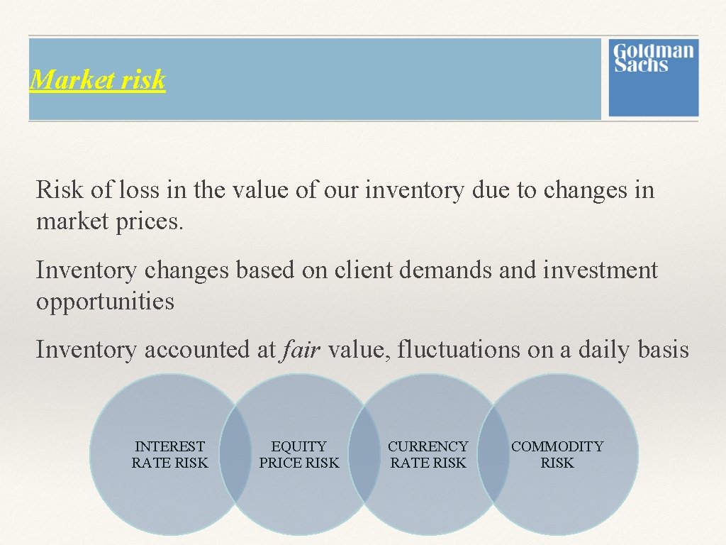 Market risk Risk of loss in the value of our inventory due to changes Market risk Risk of loss in the value of our inventory due to changes
