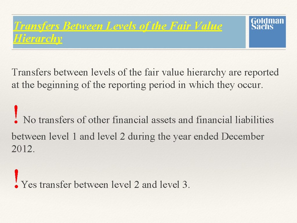 Transfers Between Levels of the Fair Value Hierarchy Transfers between levels of the fair Transfers Between Levels of the Fair Value Hierarchy Transfers between levels of the fair