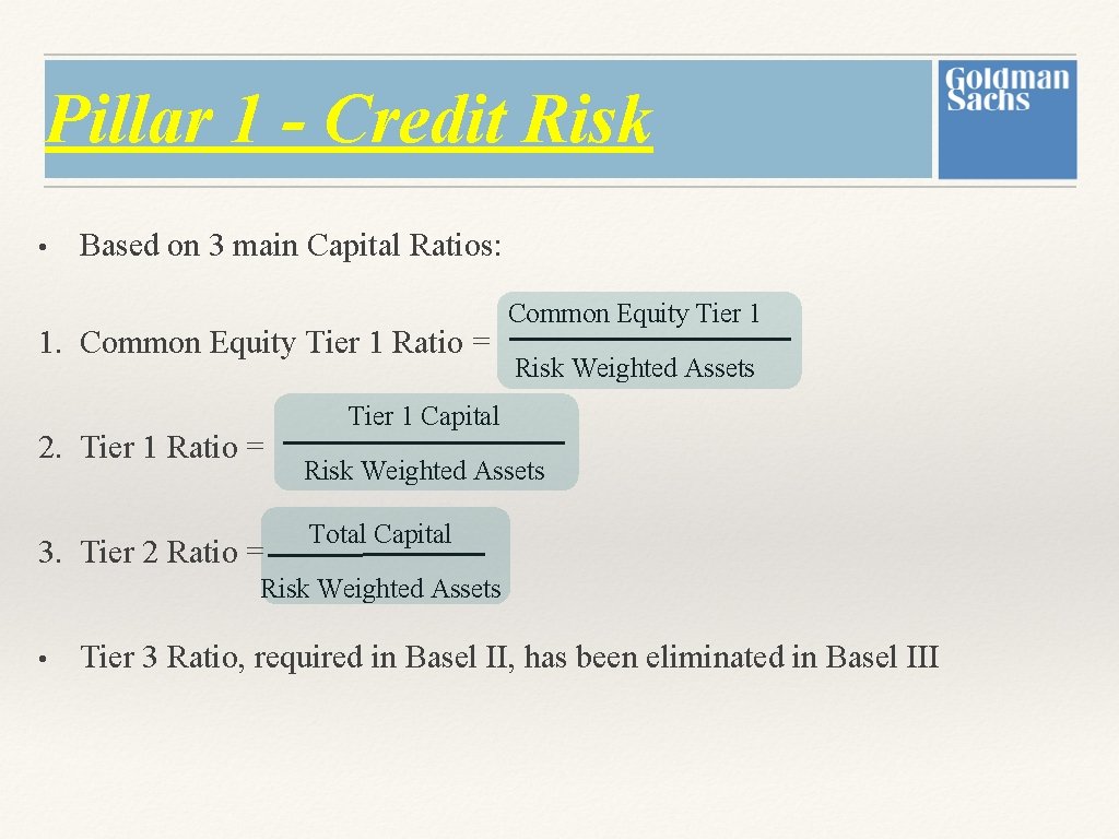 Pillar 1 - Credit Risk • Based on 3 main Capital Ratios: 1. Common Pillar 1 - Credit Risk • Based on 3 main Capital Ratios: 1. Common
