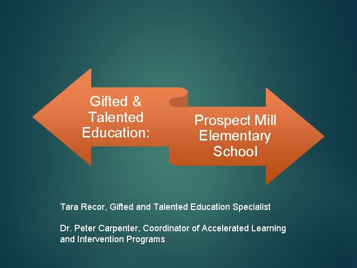 Gifted & Talented Education: Prospect Mill Elementary School Tara Recor, Gifted and Talented Education