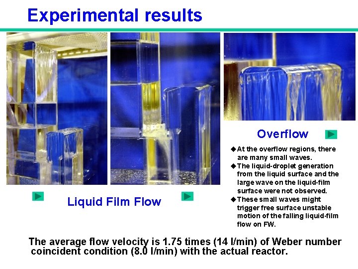 Experimental results Overflow Liquid Film Flow u. At the overflow regions, there are many Experimental results Overflow Liquid Film Flow u. At the overflow regions, there are many