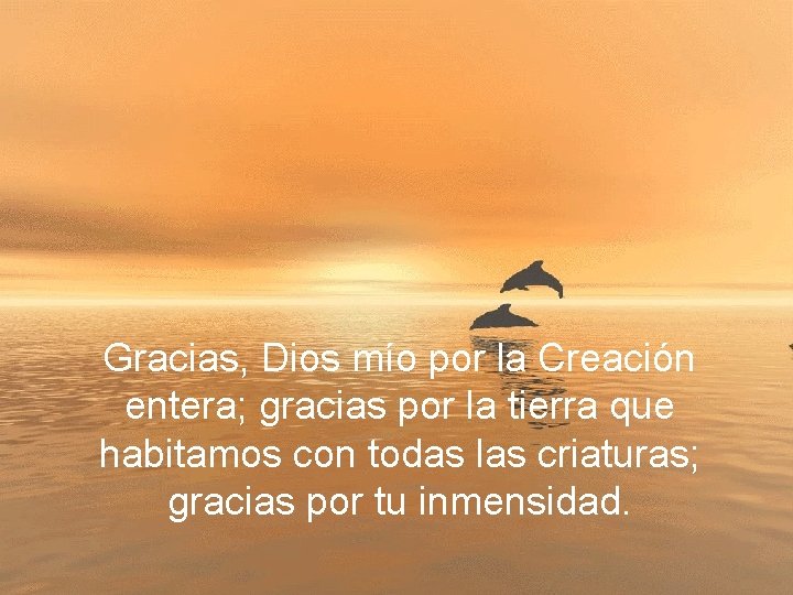 Gracias, Dios mío por la Creación entera; gracias por la tierra que habitamos con