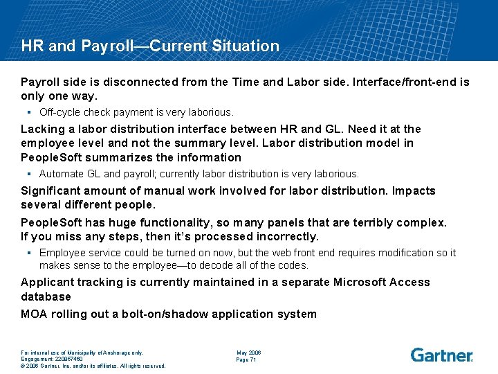HR and Payroll—Current Situation Payroll side is disconnected from the Time and Labor side.