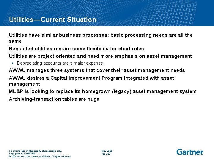 Utilities—Current Situation Utilities have similar business processes; basic processing needs are all the same