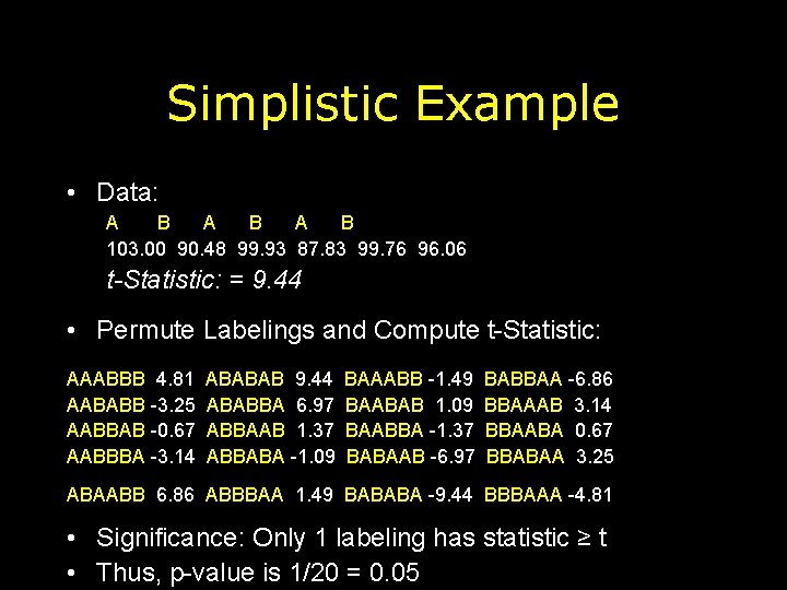 Simplistic Example • Data: A B A B 103. 00 90. 48 99. 93