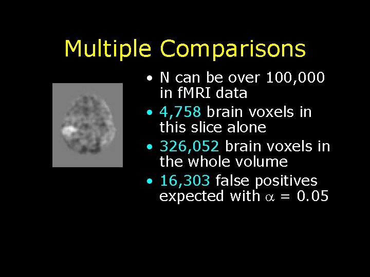 Multiple Comparisons • N can be over 100, 000 in f. MRI data •