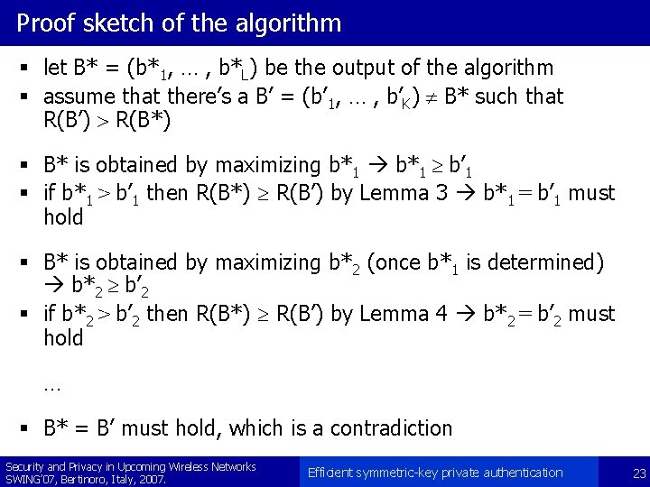 Proof sketch of the algorithm § let B* = (b*1, … , b*L) be