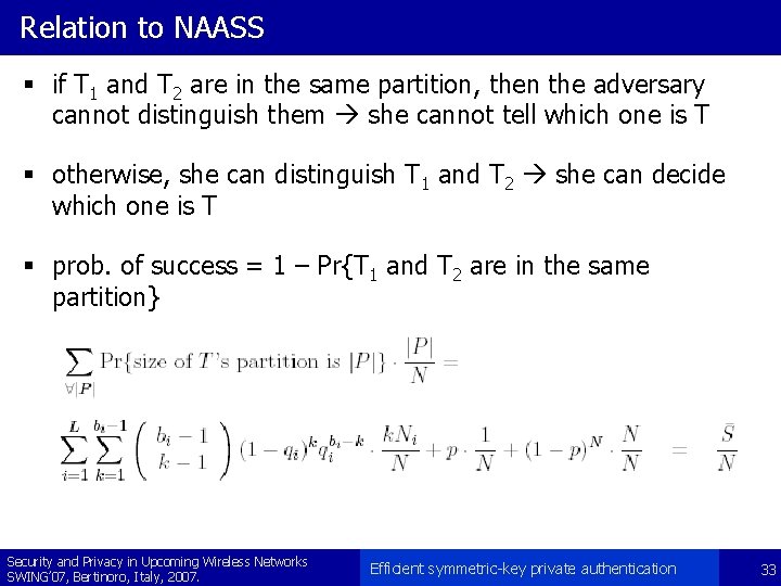 Relation to NAASS § if T 1 and T 2 are in the same