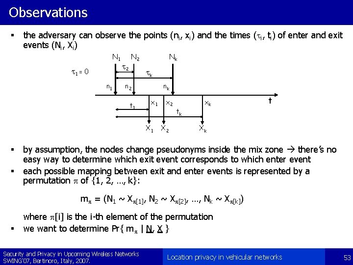 Observations § the adversary can observe the points (ni, xi) and the times (ti,