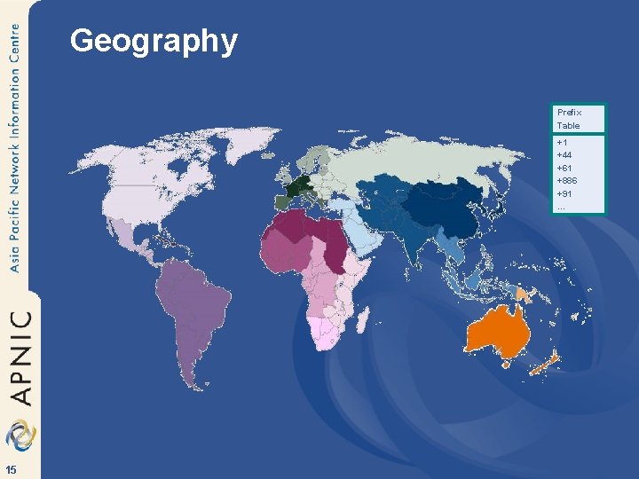 Geography Prefix Table +1 +44 +61 +886 +91 … 15 