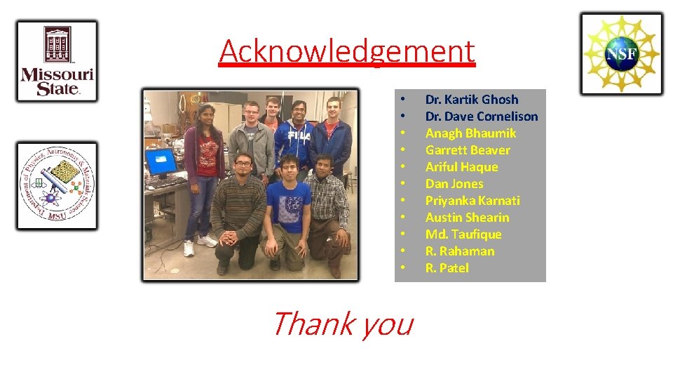 Acknowledgement • • • Thank you Dr. Kartik Ghosh Dr. Dave Cornelison Anagh Bhaumik Acknowledgement • • • Thank you Dr. Kartik Ghosh Dr. Dave Cornelison Anagh Bhaumik
