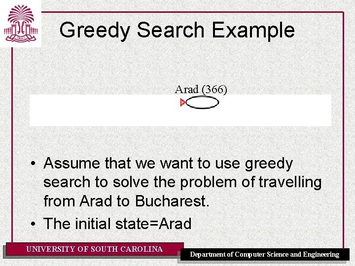 Greedy Search Example Arad (366) • Assume that we want to use greedy search