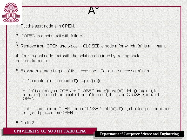 A* 1. Put the start node s in OPEN. . 2. If OPEN is