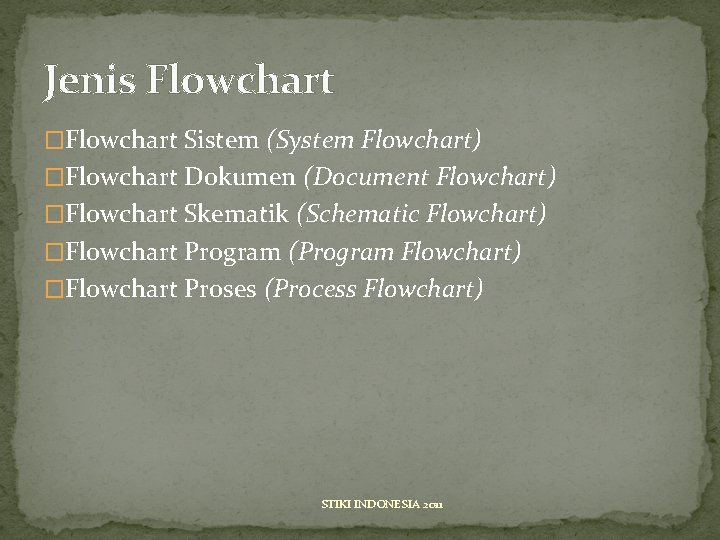Jenis Flowchart �Flowchart Sistem (System Flowchart) �Flowchart Dokumen (Document Flowchart) �Flowchart Skematik (Schematic Flowchart)