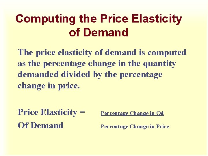 Computing the Price Elasticity of Demand The price elasticity of demand is computed as