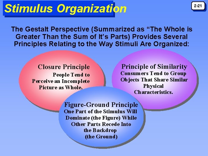 Stimulus Organization The Gestalt Perspective (Summarized as “The Whole is Greater Than the Sum Stimulus Organization The Gestalt Perspective (Summarized as “The Whole is Greater Than the Sum