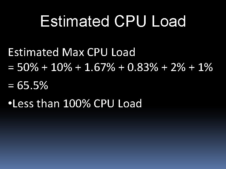 Estimated CPU Load Estimated Max CPU Load = 50% + 1. 67% + 0.