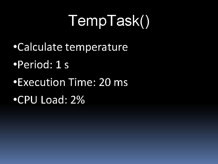 Temp. Task() • Calculate temperature • Period: 1 s • Execution Time: 20 ms
