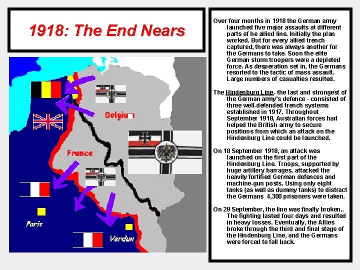 1918: The End Nears Over four months in 1918 the German army launched five